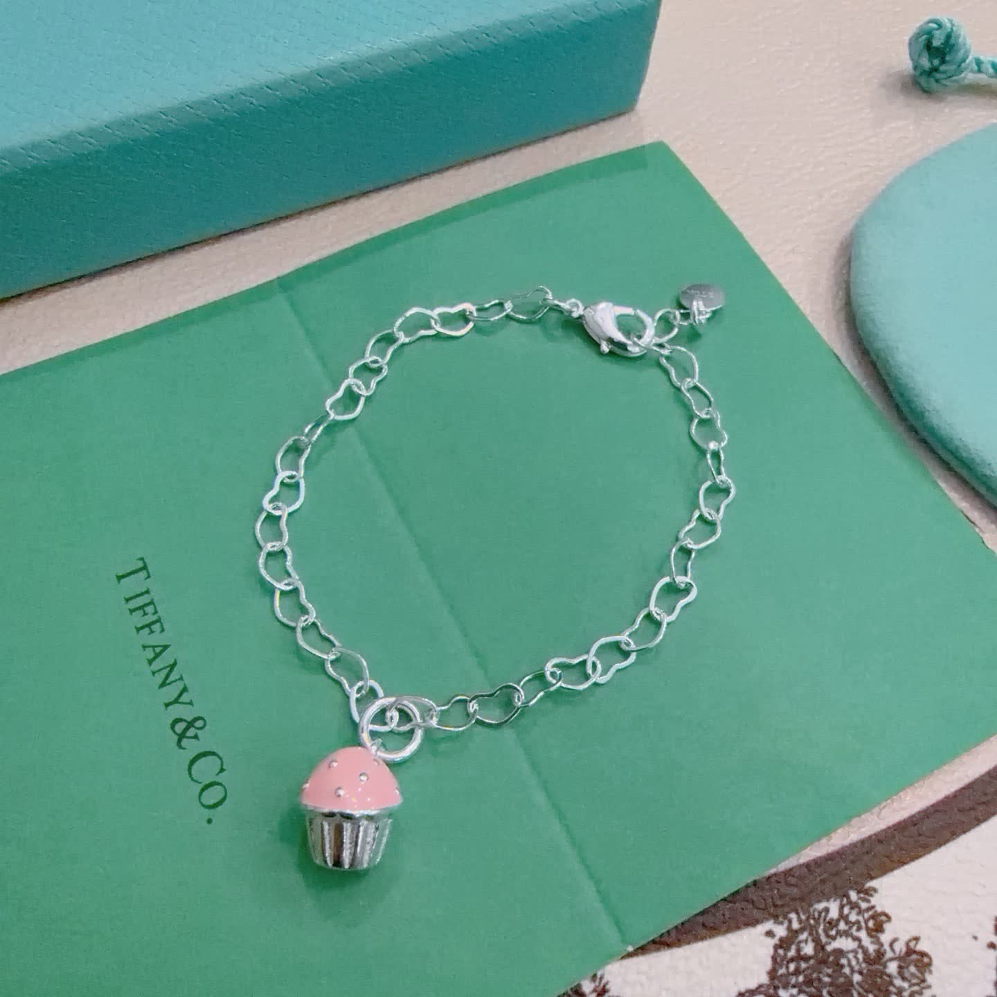 Tiffany & Co. Silver Pink Bead Charm Bracelet